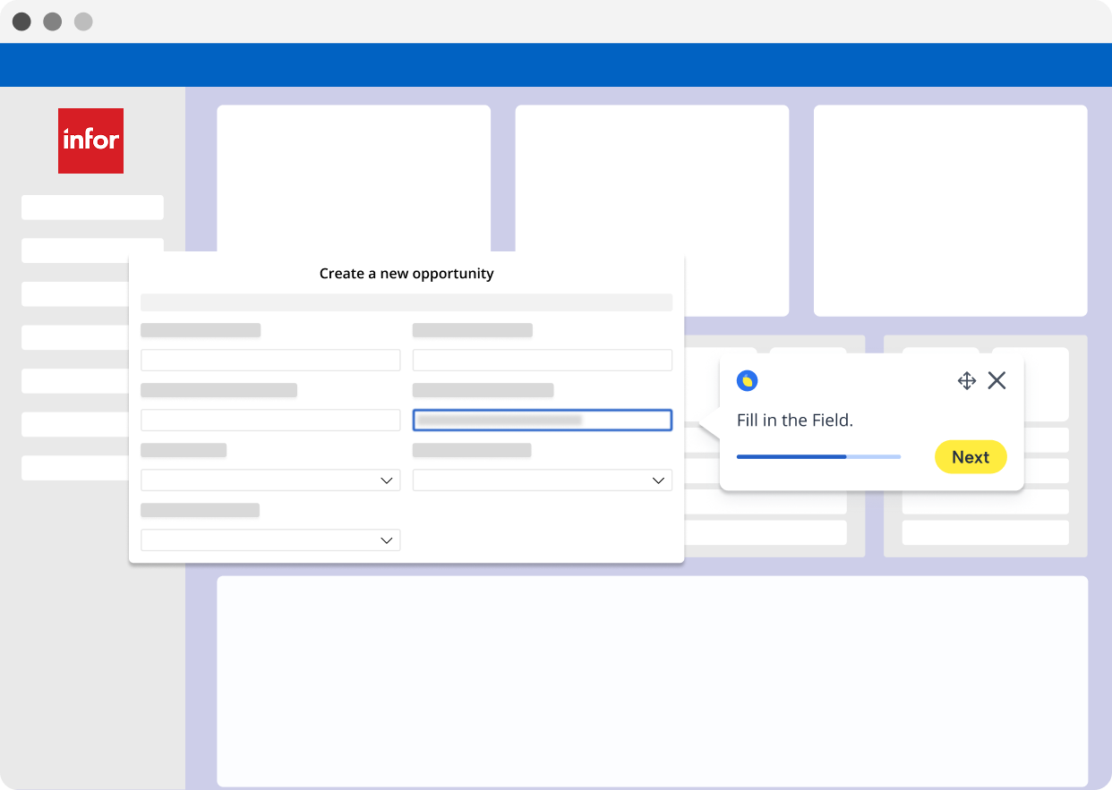 Lemon interactive guide running step by step inside Infor