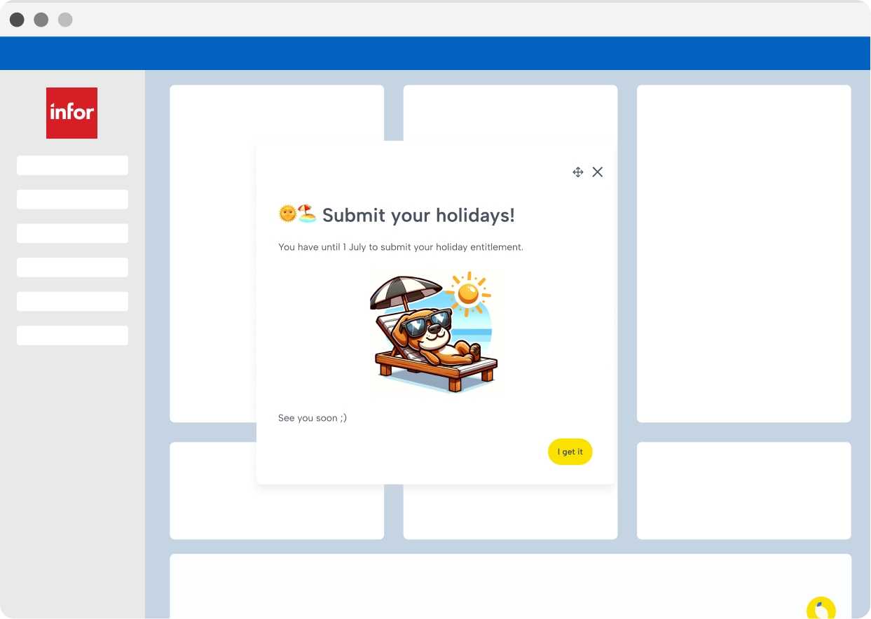 Lemon push notification announcing an Infor module change