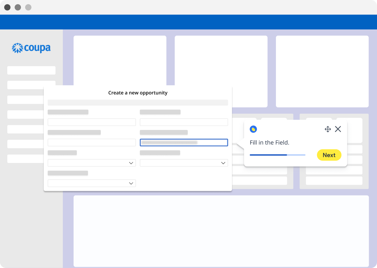 Lemon interactive guide running step by step inside Coupa