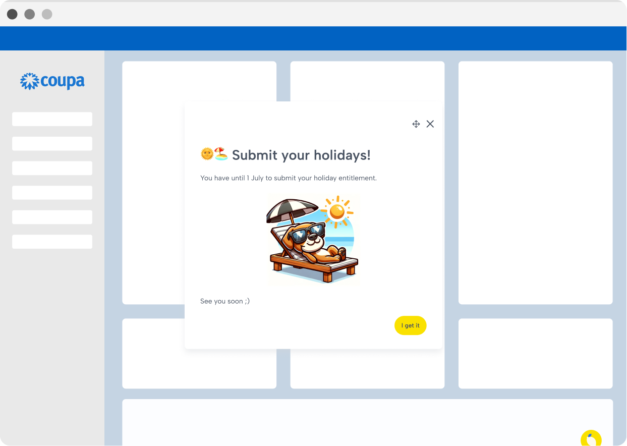 Lemon push notification announcing a Coupa module rollout