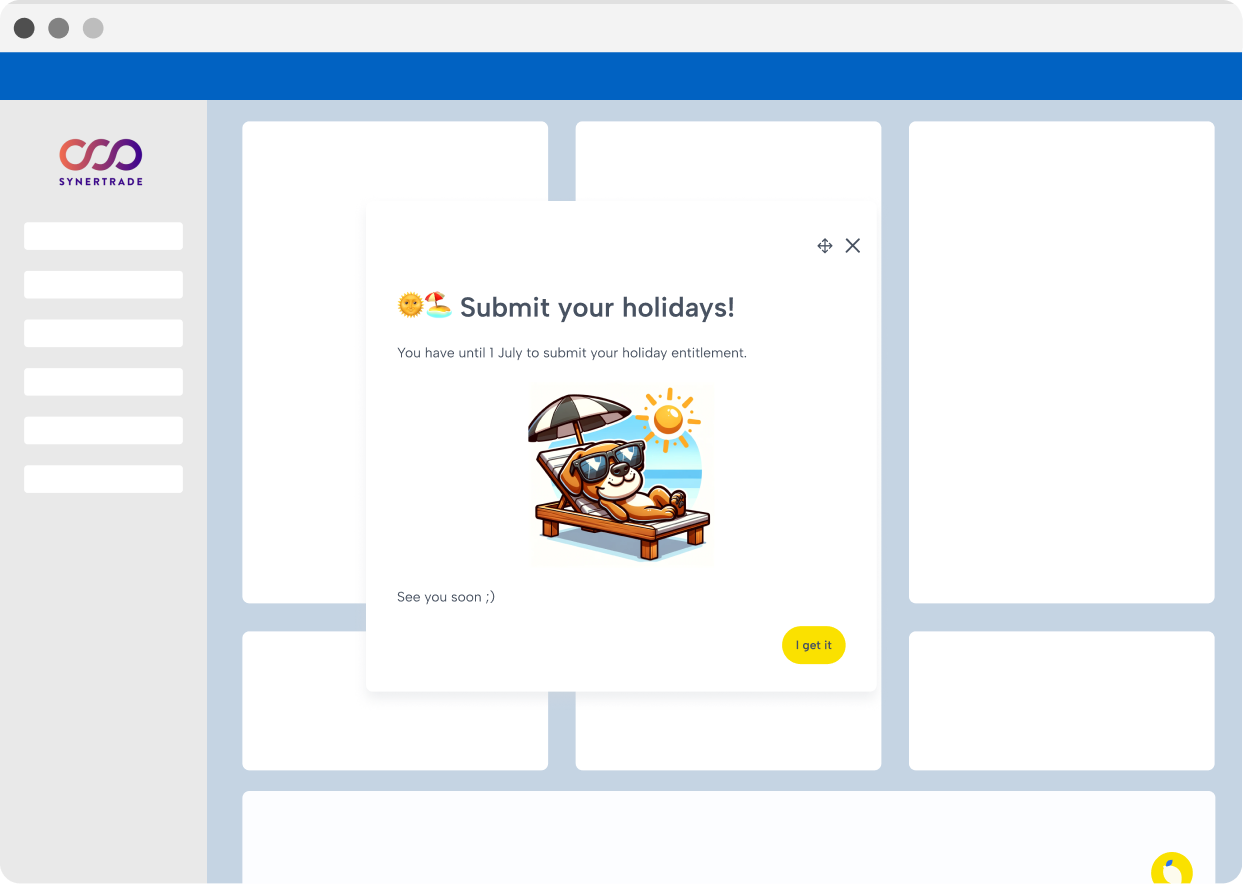 Lemon push notification announcing a Synertrade module change