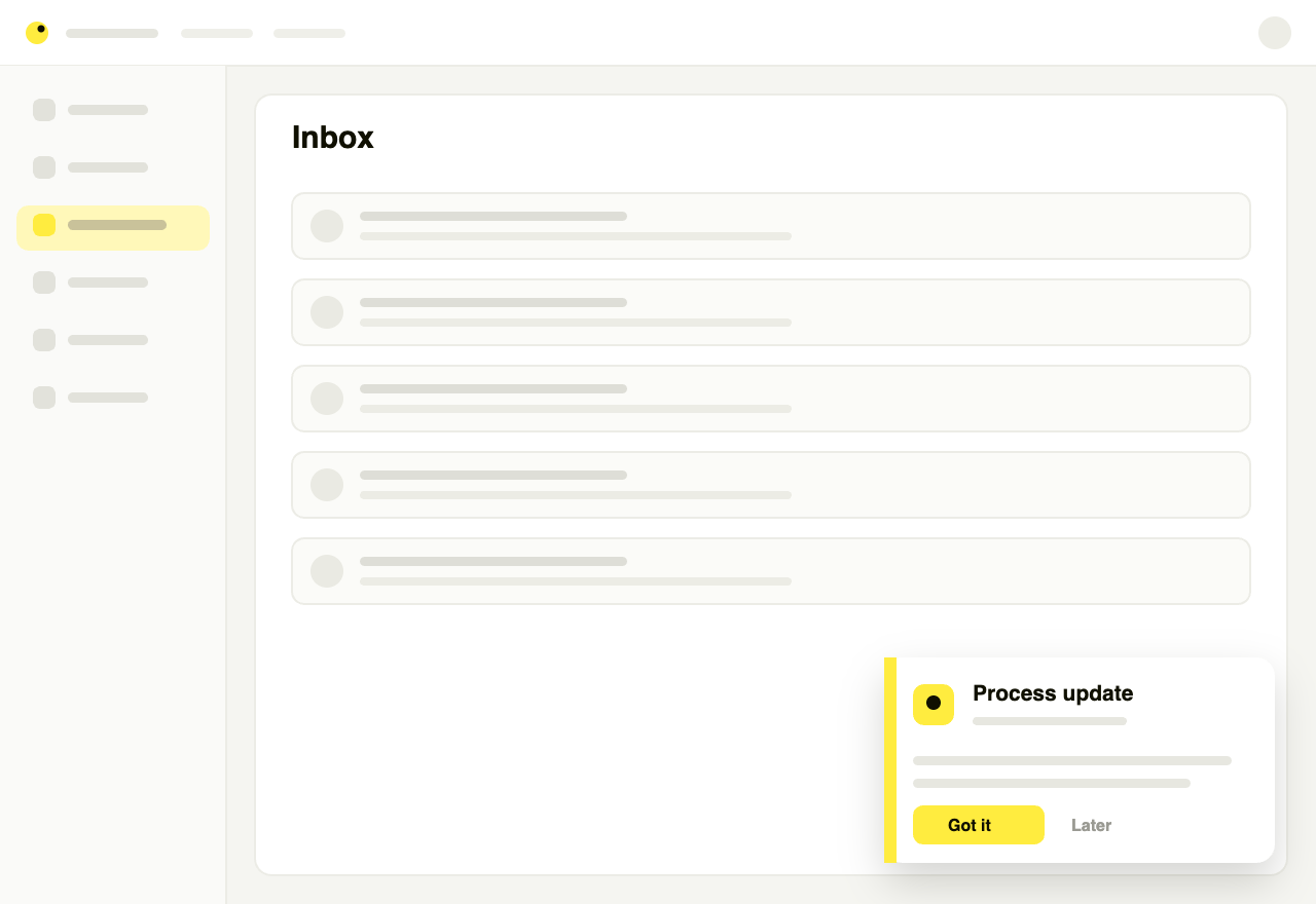 In-app announcement inside the CRM