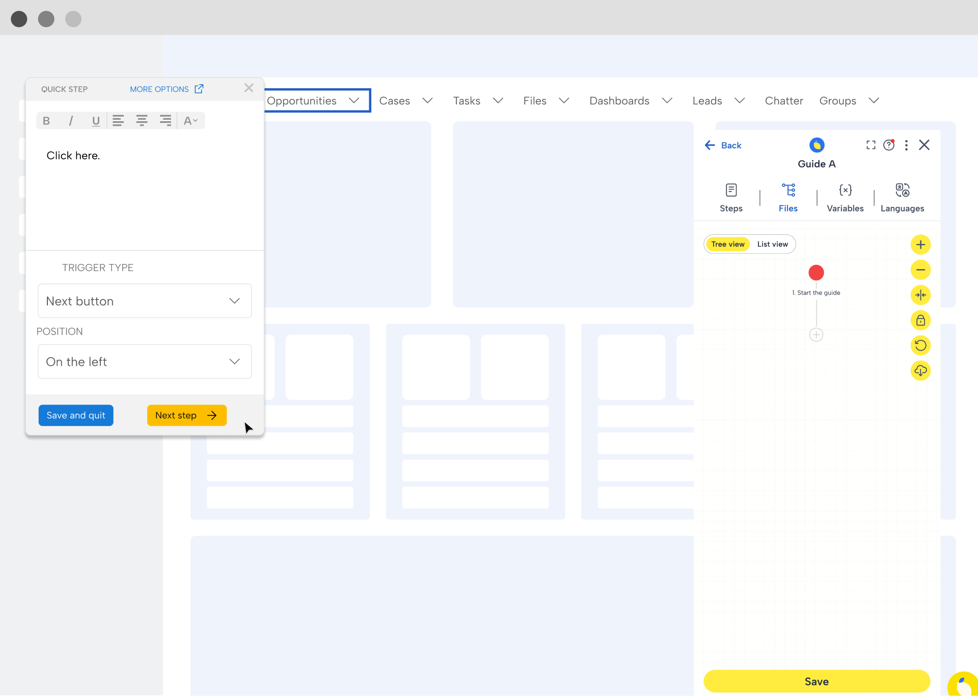 Lemon no-code editor — building a step in a Salesforce walkthrough
