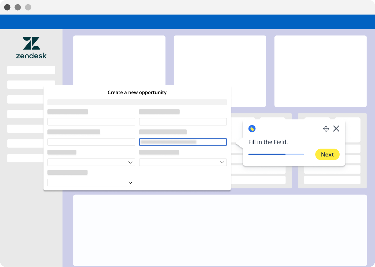 Lemon interactive guide running step by step inside Zendesk